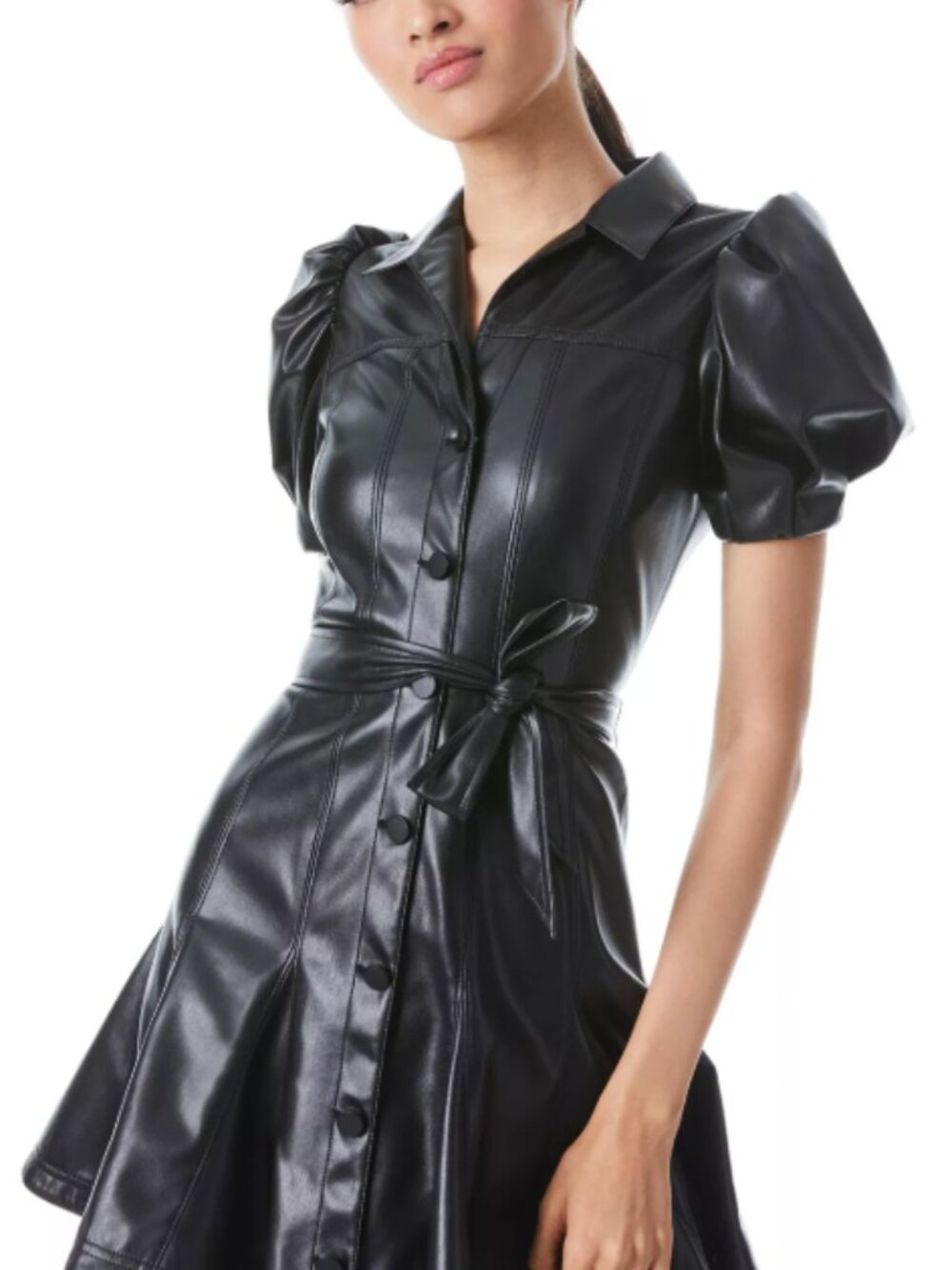 ALICE+OLIVIA OFRA PUFF LEATHER MINI DRESS